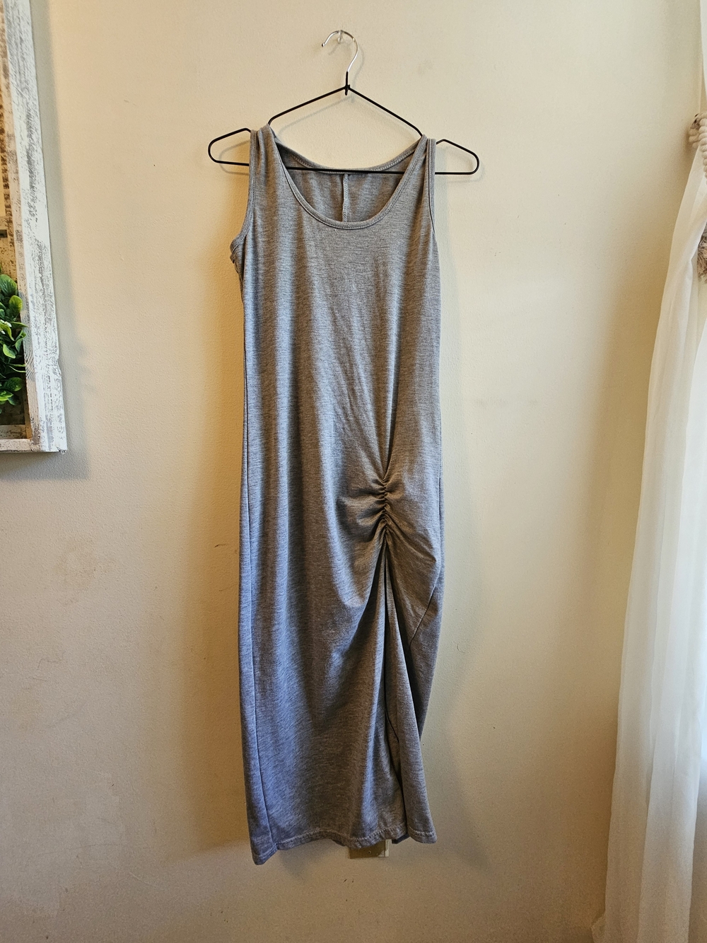 Sleeveless Gray Ruched Midi Dress